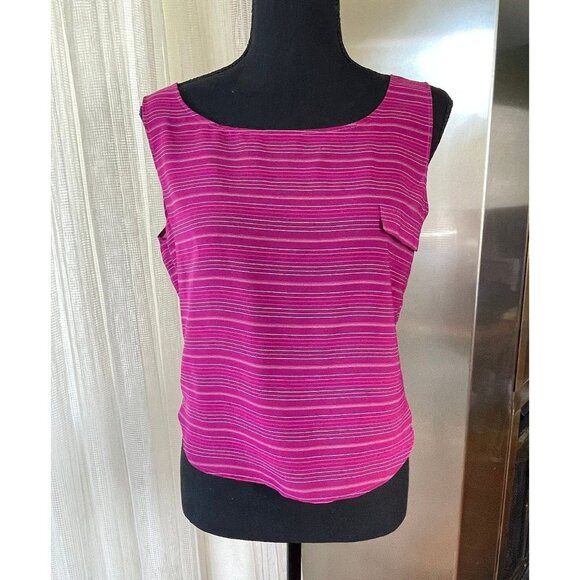 Vintage 80s twinset, pink striped long sleeves blouse, with camisole, size 6 - Picture 7 of 10